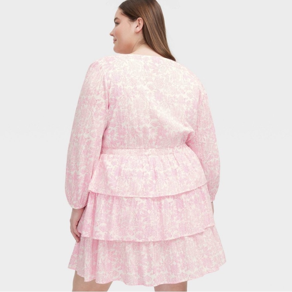 Roller Rabbit Pink Tiered V-Neck Long Sleeve Dress Plus Size - Picture 2 of 3
